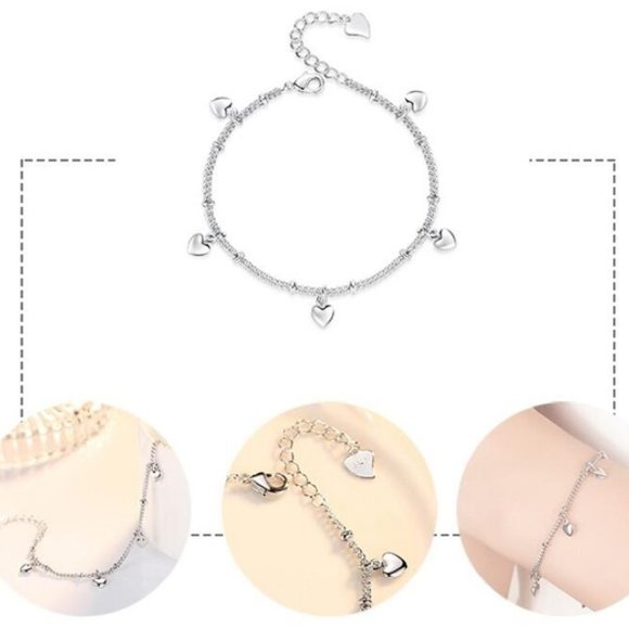 NEW 925 Sterling Silver Simple Heart Bracelet - Picture 8 of 8